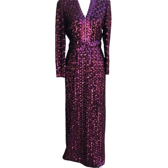 Lilli Diamond Dress Womens Vintage 70s Sequin Disco Metallic Matching Belt - Picture 7 of 14